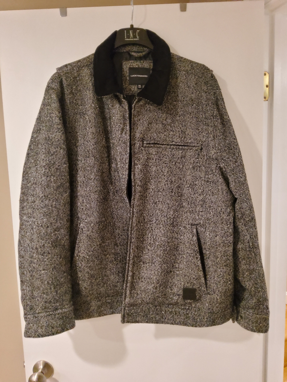 Lucky Brand Gray Herringbone Jacket with Black Collar